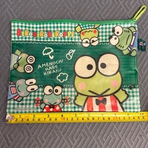 Vintage 2015 Sanrio Kero Kero Keroppi Vinyl Plastic  Pouch with Zipper 10” x 7”